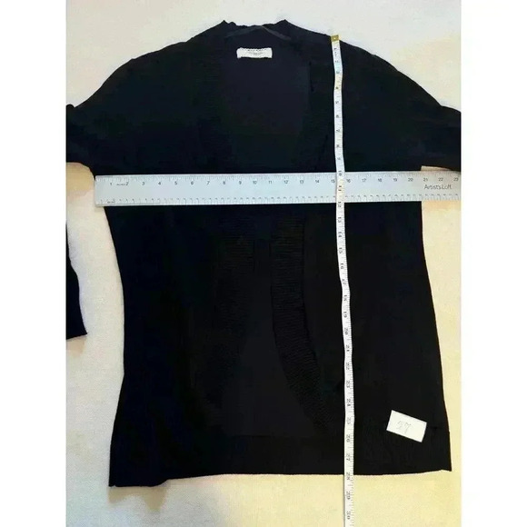 Pointelle Black Open Grandma Cardigan Sweater Buttonless Gathered at Back Size M - Picture 11 of 12